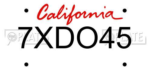 7XDO45 California License Plate