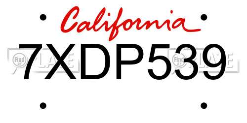 7XDP539 California License Plate