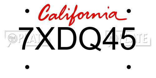 7XDQ45 California License Plate