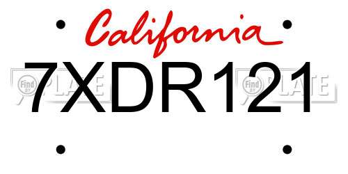 7XDR121 California License Plate