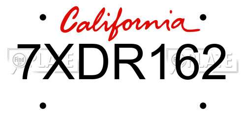 7XDR162 California License Plate