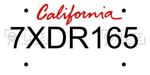 7XDR165 California License Plate