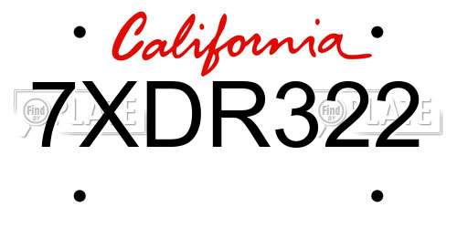7XDR322 California License Plate