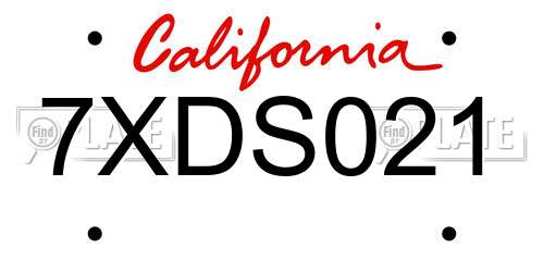 7XDS021 California License Plate