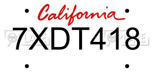 7XDT418 California License Plate