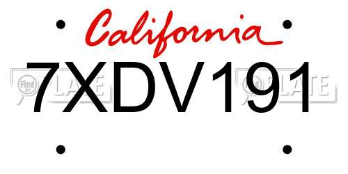 7XDV191 California License Plate
