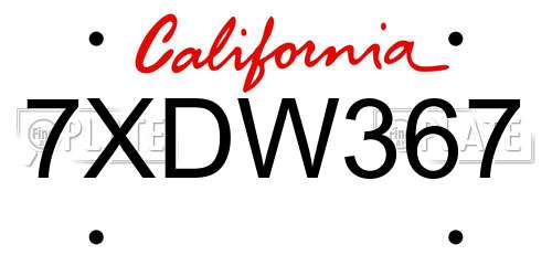 7XDW367 California License Plate
