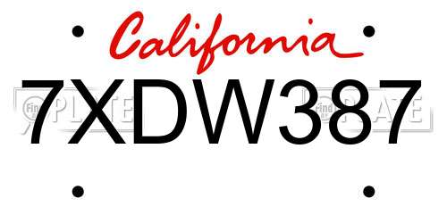7XDW387 California License Plate