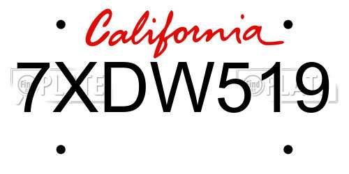 7XDW519 California License Plate
