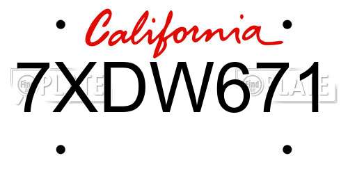 7XDW671 California License Plate