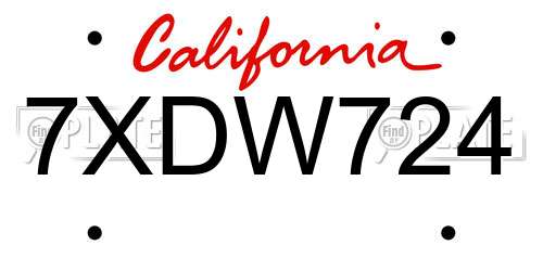 7XDW724 California License Plate