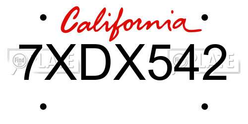 7XDX542 California License Plate