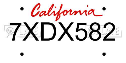 7XDX582 California License Plate