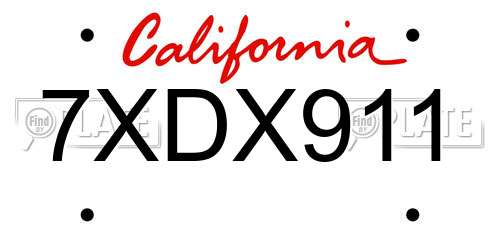 7XDX911 California License Plate
