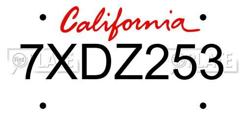 7XDZ253 California License Plate