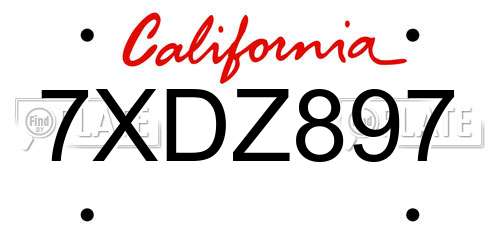 7XDZ897 California License Plate