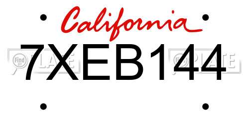 7XEB144 California License Plate