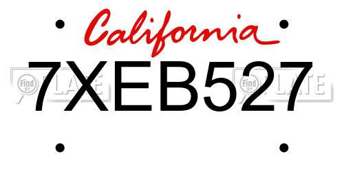 7XEB527 California License Plate