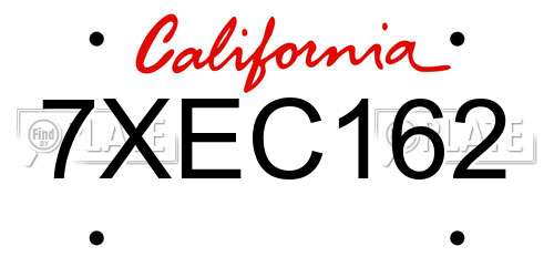 7XEC162 California License Plate