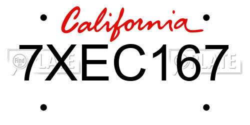 7XEC167 California License Plate