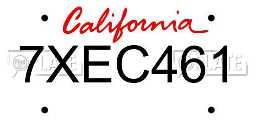7XEC461 California License Plate