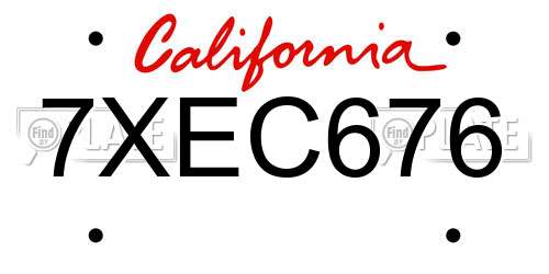 7XEC676 California License Plate