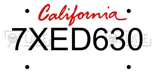 7XED630 California License Plate