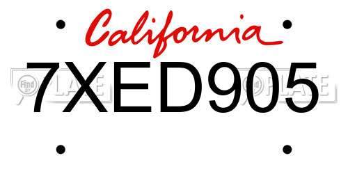 7XED905 California License Plate