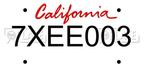 7XEE003 California License Plate