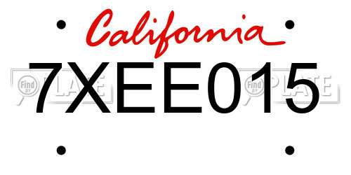 7XEE015 California License Plate