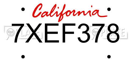 7XEF378 California License Plate