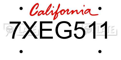 7XEG511 California License Plate