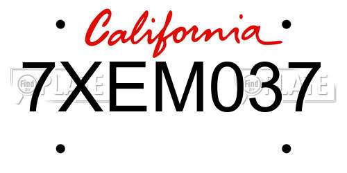 7XEM037 California License Plate