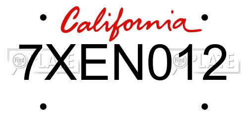 7XEN012 California License Plate