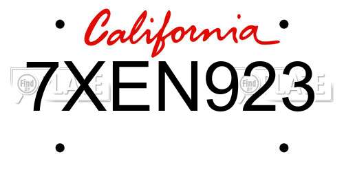 7XEN923 California License Plate