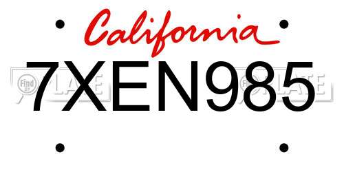 7XEN985 California License Plate