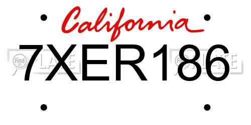 7XER186 California License Plate