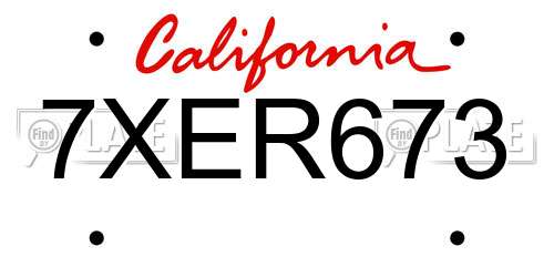 7XER673 California License Plate