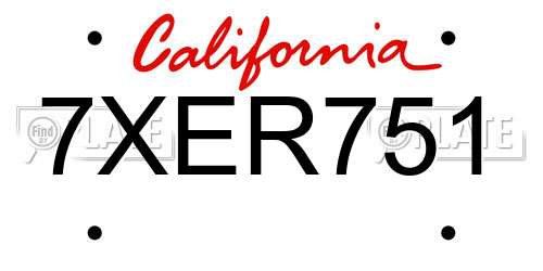 7XER751 California License Plate