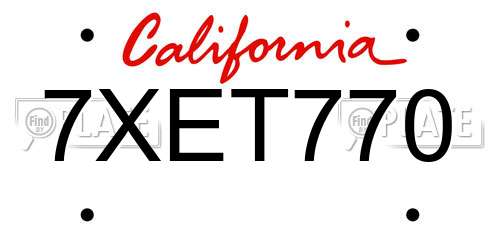 7XET770 California License Plate