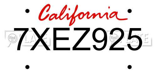 7XEZ925 California License Plate