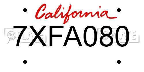 7XFA080 California License Plate