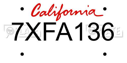7XFA136 California License Plate