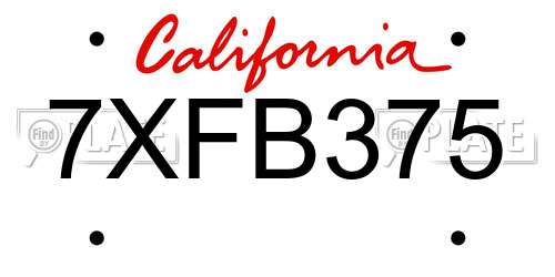 7XFB375 California License Plate