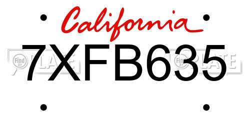 7XFB635 California License Plate