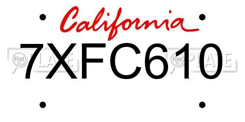 7XFC610 California License Plate