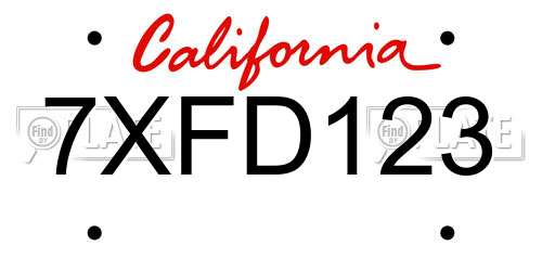 7XFD123 California License Plate