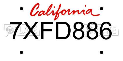 7XFD886 California License Plate