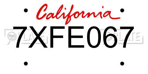 7XFE067 California License Plate
