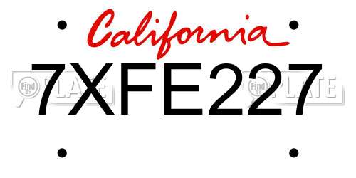 7XFE227 California License Plate